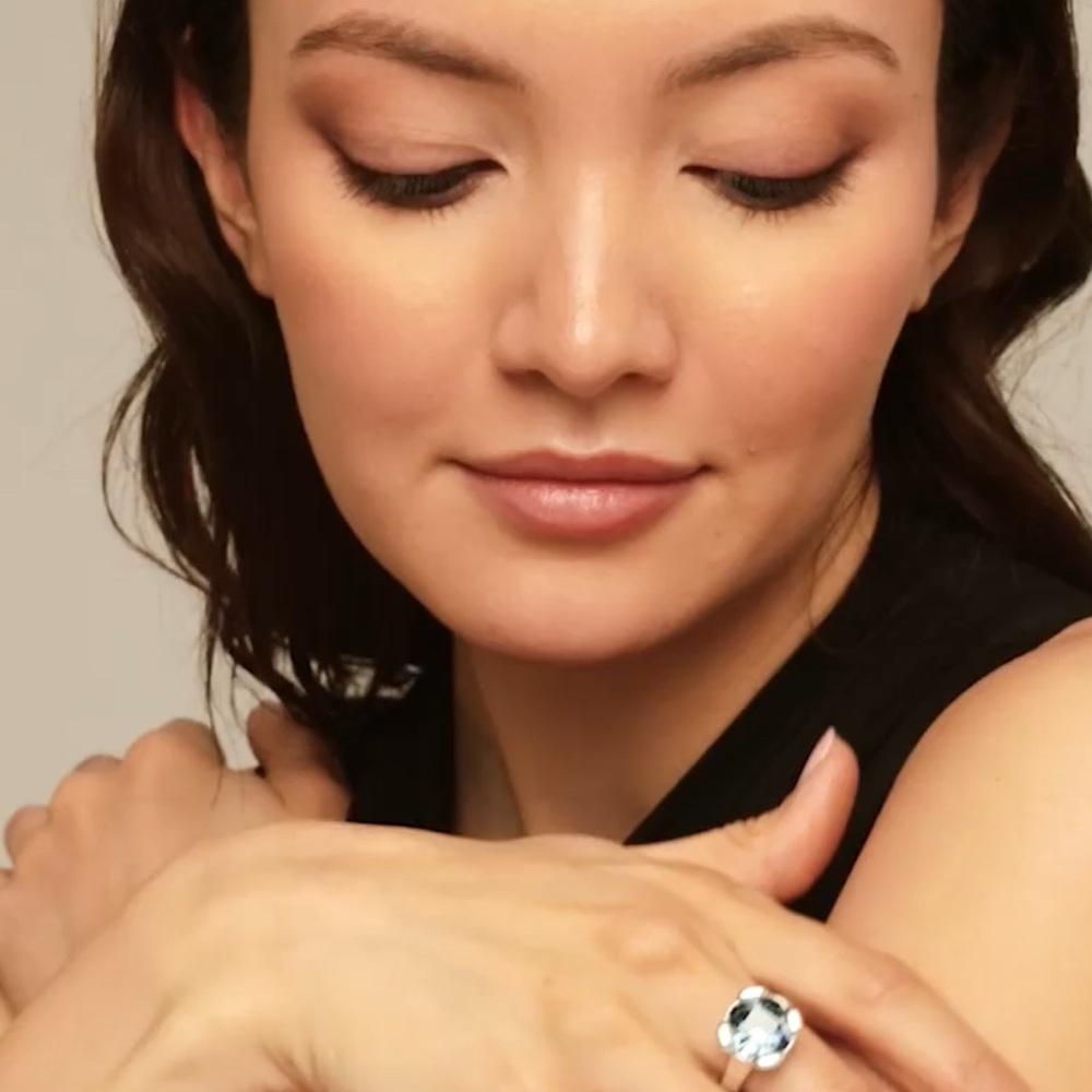 Sterling silver-plated ring with blue crystal - Picture 2 of 9